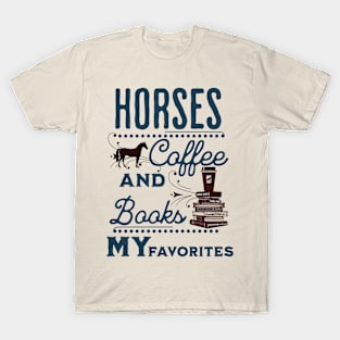 Horses Coffee Books T-Shirt